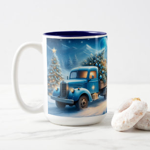 Personalized Vintage Truck Christmas Mug, Retro Two-Tone Coffee Mug