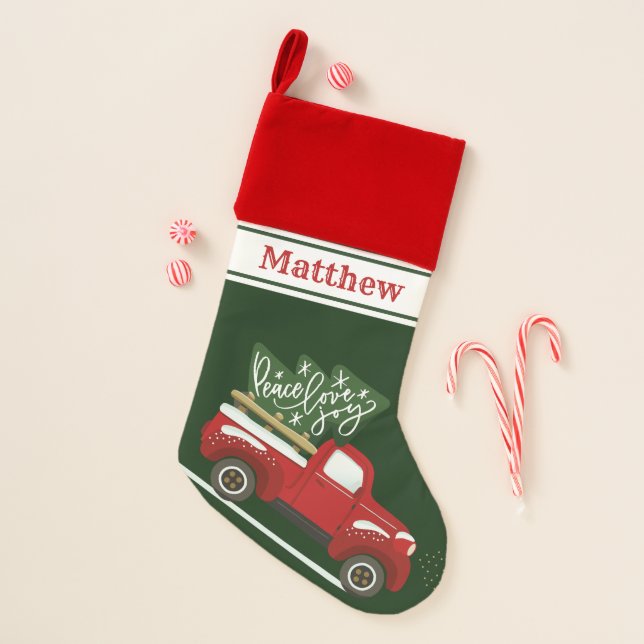 Personalized Vintage truck Christmas Stocking (Front)