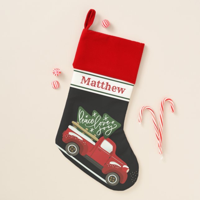 Personalized Vintage truck Christmas Stocking (Front)