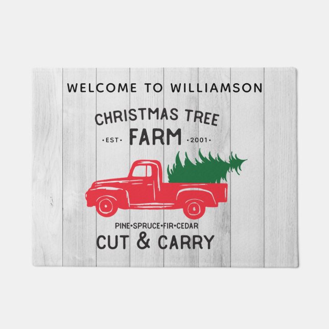 Personalized Vintage Truck Christmas Welcome Mat (Front)