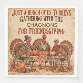 Personalized Vintage Turkey Friendsgiving Dinner N Paper Dinner Napkins