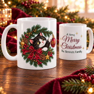 Personalized Vintage Tuxedo Cat Christmas Mug