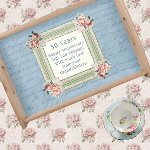Personalized Vintage Victorian Faded Roses Memory Serving Tray
