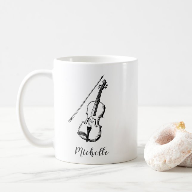Personalized Vintage Violin musical Coffee Mug (With Donut)
