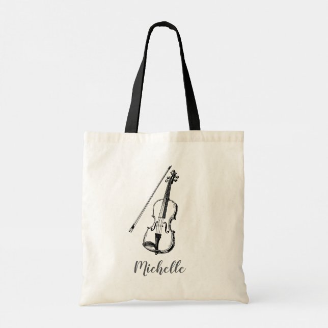 Personalized Vintage Violin musical Tote Bag (Back)