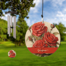 Personalized Vintage Watercolor Floral Red Roses