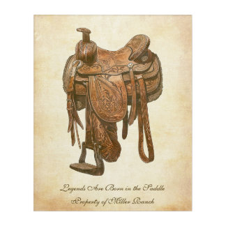 Personalized Vintage Western Saddle Poster Acrylic Print