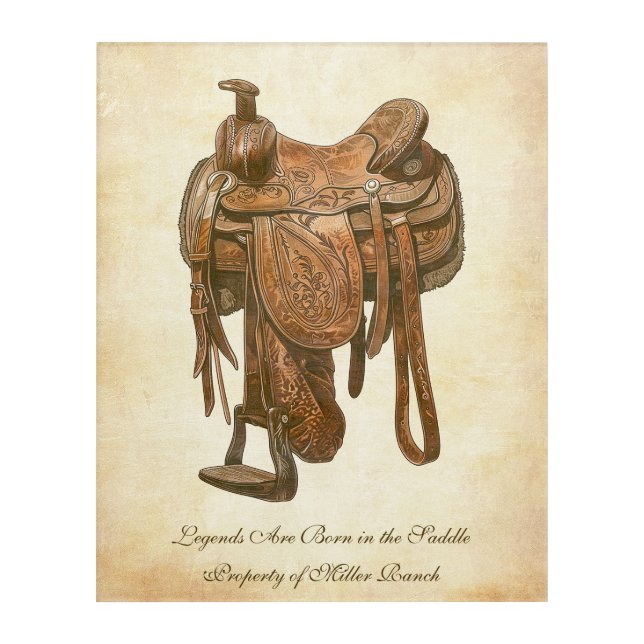 Personalized Vintage Western Saddle Poster Acrylic Print (Front)