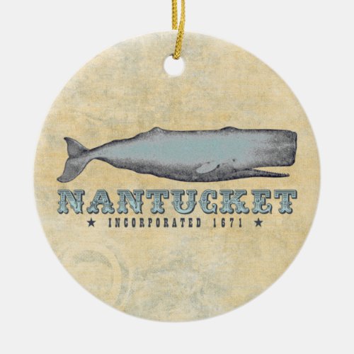 Personalized Vintage Whale Nantucket MA Christmas Ceramic Ornament