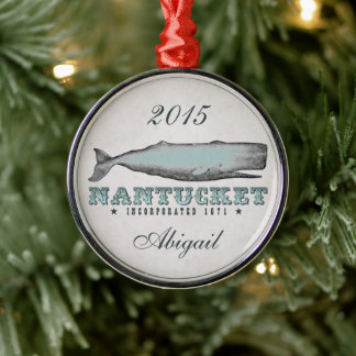 Personalized Vintage Whale Nantucket MA Ornament