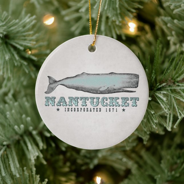 Personalized Vintage Whale Nantucket Massachusetts Ceramic Ornament (Tree)