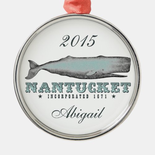 Personalized Vintage Whale Nantucket Massachusetts Metal Ornament
