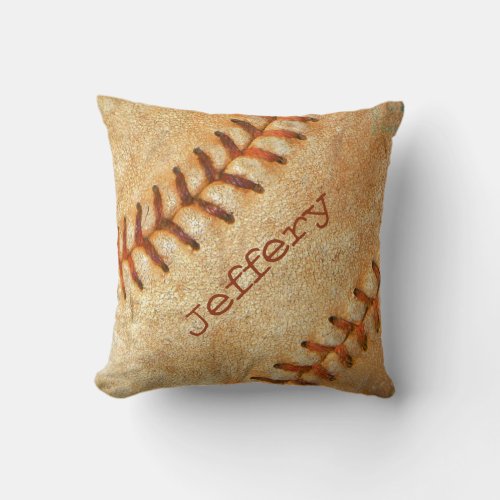 Personalized vintage White Baseball red stitching Throw Pillow