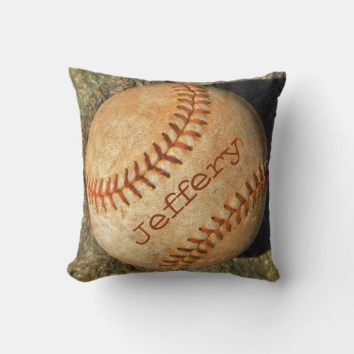 Personalized vintage White Baseball red stitching Throw Pillow
