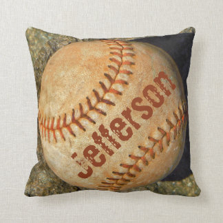 Personalized vintage White softball red stitching Throw Pillow