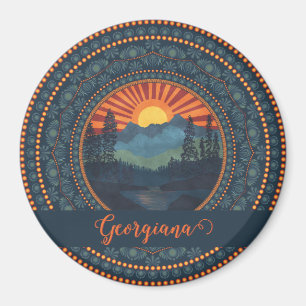 Personalized Vintage Wilderness Sunset Dot Mandala Magnet
