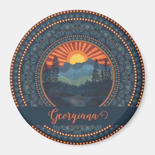 Personalized Vintage Wilderness Sunset Dot Mandala Magnet