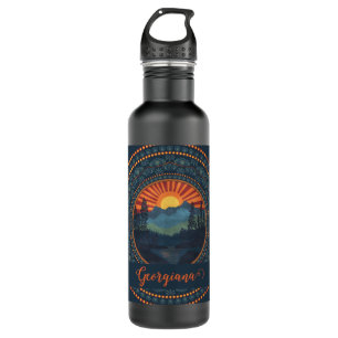 Personalized Vintage Wilderness Sunset Dot Mandala Stainless Steel Water Bottle