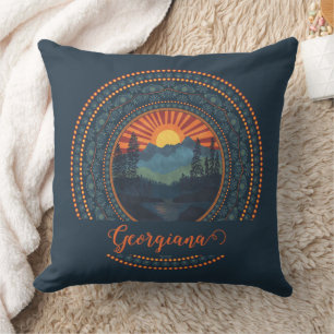 Personalized Vintage Wilderness Sunset Dot Mandala Throw Pillow