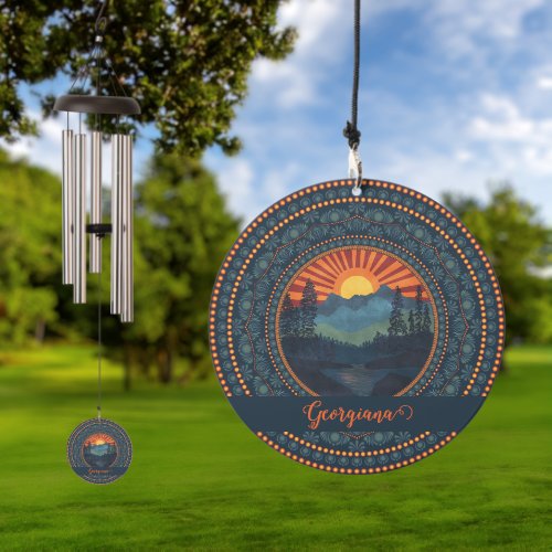 Personalized Vintage Wilderness Sunset Dot Mandala Wind Chime