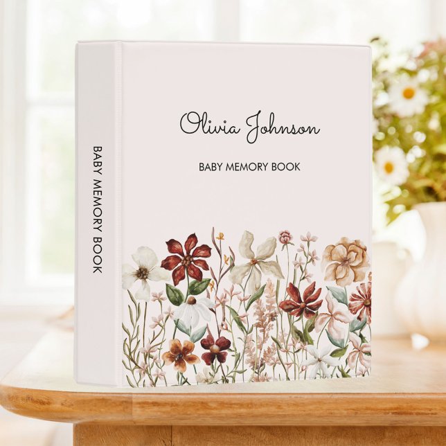 Personalized Vintage Wildflower Baby Memory Book Mini Binder (In situ)