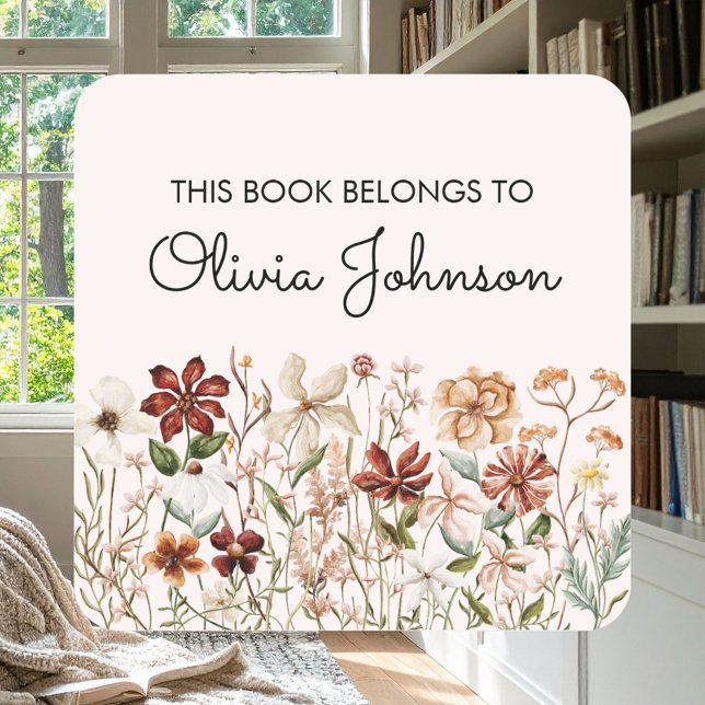 Personalized Vintage Wildflower Floral Bookplate (In situ)