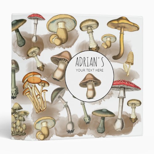 Personalized Vintage Woodland Forest Mushrooms 3 Ring Binder