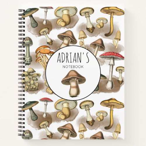 Personalized Vintage Woodland Forest Mushrooms Notebook