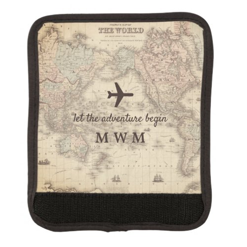 Personalized Vintage World Map Luggage Handle Wrap