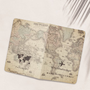 Personalized Vintage World Map Passport Holder by PurpleCatArts at Zazzle