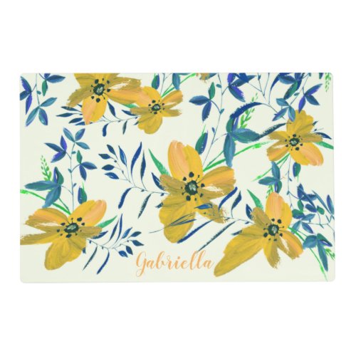 Personalized vintage yellow pansies flower pattern placemat