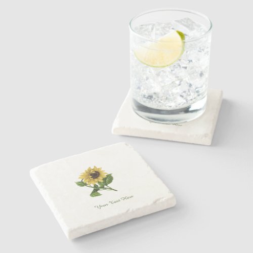 Personalized Vintage Yellow Sunflower Stone Coaster