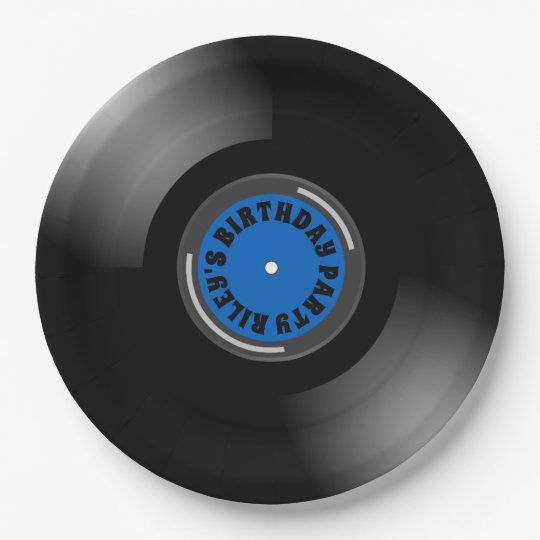 Personalized Vinyl Album Record Blue Party Paper Plate