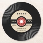 Personalized Vinyl Record Birthday Paper Coasters<br><div class="desc">Make your celebration unforgettable with these personalized vinyl record–style paper coasters, designed to turn every drink into a statement piece. Featuring a bold retro record look, customizable name and age, and fun party phrases, these coasters are perfect for milestone birthdays, music-themed parties, and stylish events. Printed on high-quality absorbent paper,...</div>
