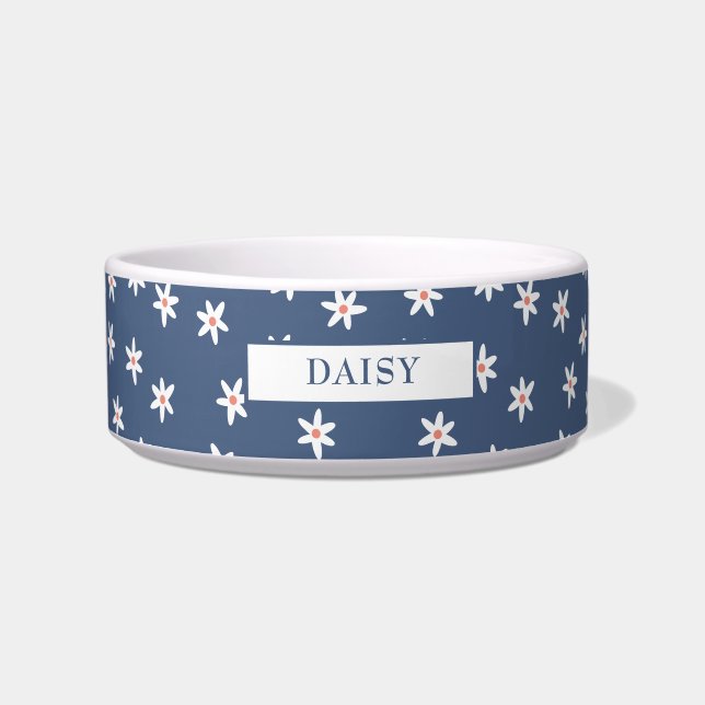 Personalized Violet and White Daisy Floral Pattern Bowl (Front)
