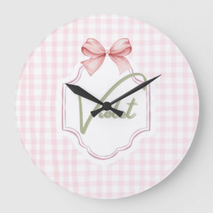 Personalized Violet Baby Girl Nursery Bow&Gingham  Large Clock