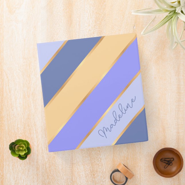 Personalized Violet Blue Purple Yellow Gold Stripe 3 Ring Binder (In Situ)