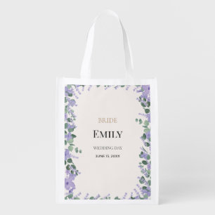 Personalized Violet Floral Wedding Tote Bag