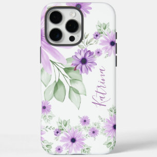 Personalized Violet Green Watercolor Floral iPhone 16 Pro Max Case