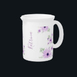 Personalized  Violet Green, Watercolor Flowers  Beverage Pitcher<br><div class="desc">Personalized Violet Green, Watercolor Flowers Monogrammed blanket in violet and green watercolor flowers decorate. Add personalized girl's name and monogram initial in center of circle. Cute girl shower present or gift for newborn girl born in the springtime. Older girls or any female would love this, too. Edit monogram font style,...</div>