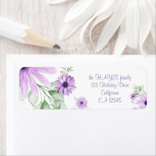 Personalized Violet & Green Watercolor Flowers  Label