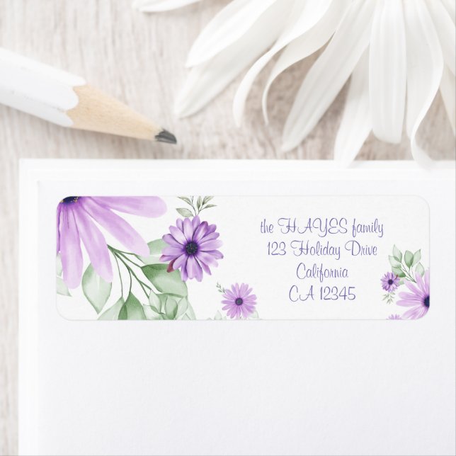 Personalized Violet & Green Watercolor Flowers  Label (Insitu)