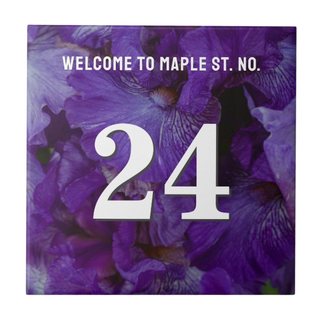 Personalized violet iris House / Apartment Number Ceramic Tile (Front)