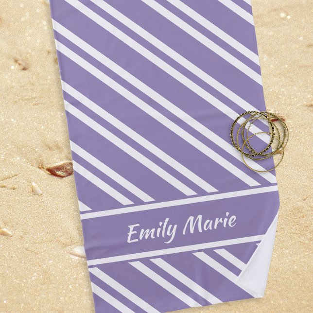 Personalized Violet Purple and White Stripes Beach Towel (Creator Uploaded)