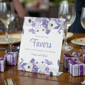 Personalized Violet Purple Flowers Wedding Pedestal Sign