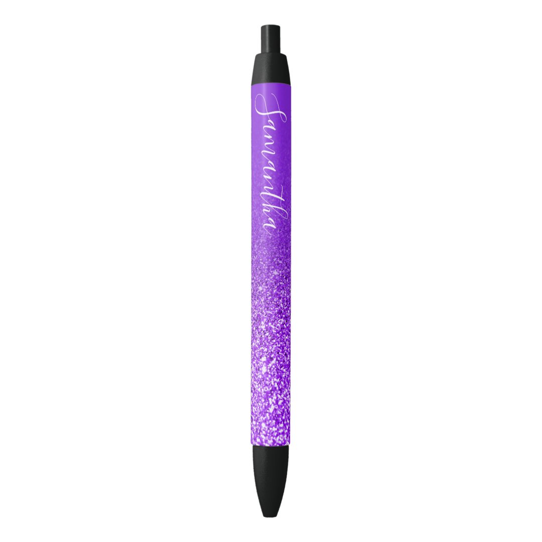 Personalized Violet Purple Ombre Glitter Black Ink Pen | Zazzle