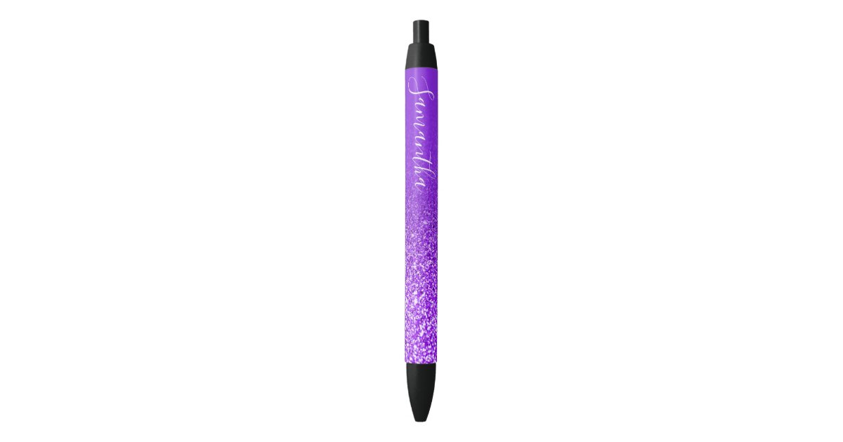 Personalized Violet Purple Ombre Glitter Black Ink Pen | Zazzle