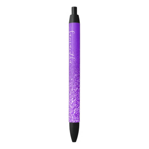 Personalized Violet Purple Ombre Glitter Black Ink Pen