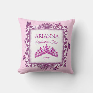 Personalized Violet Tiara & Butterflies Keepsake Throw Pillow