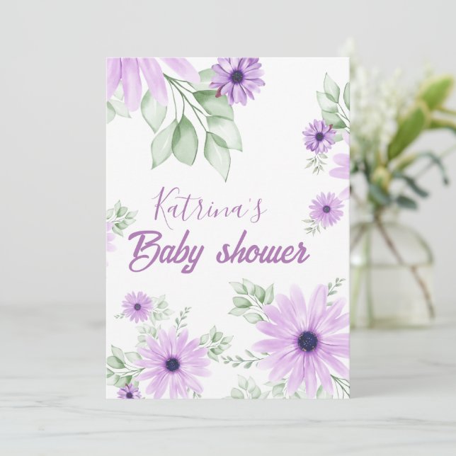 Personalized Violet Watercolor Floral Magnetic  Invitation (Standing Front)